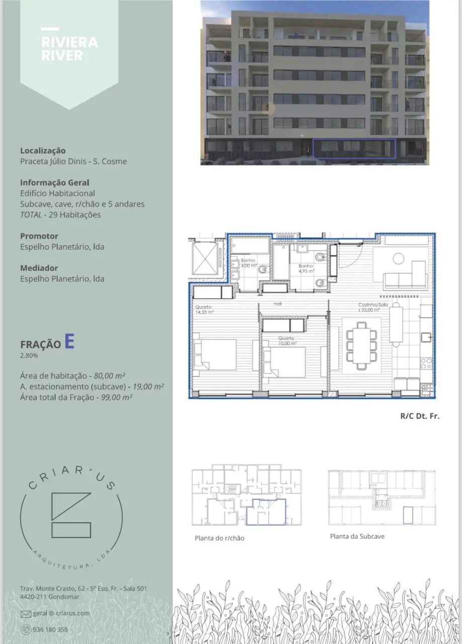 Planta T2 piso 1 com varanda